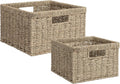 Wicker Storage Baskets Set of 2 - Handwoven Seagrass with Handles