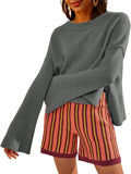 Womens Lightweight Crewneck Bell-Style Sleeve Knit Sweater - Soft