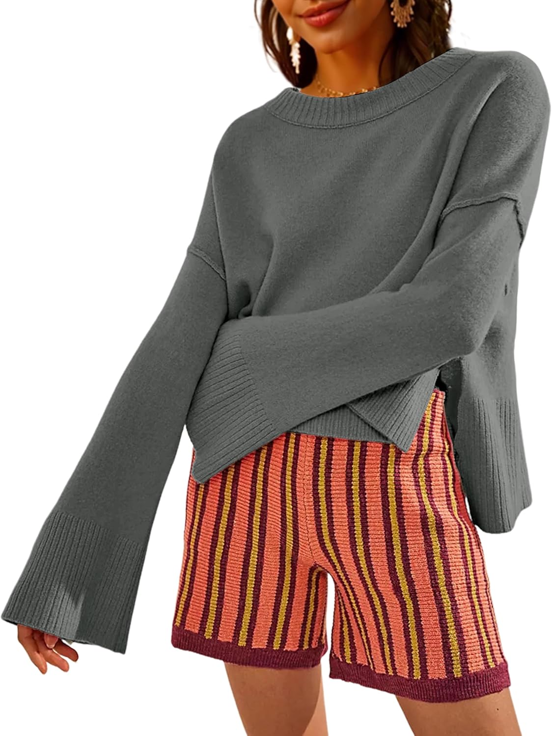 Womens Lightweight Sweaters with Bell-Style Sleeves for Comfort