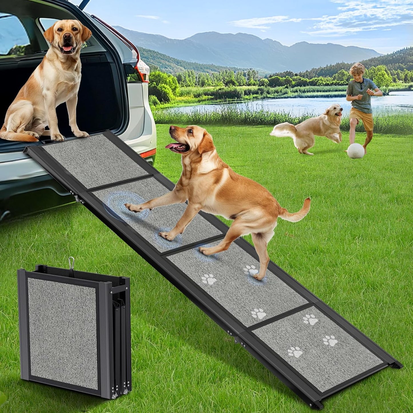 GAOYITK Dog Ramp for Car - Extra Long Folding Pet Steps