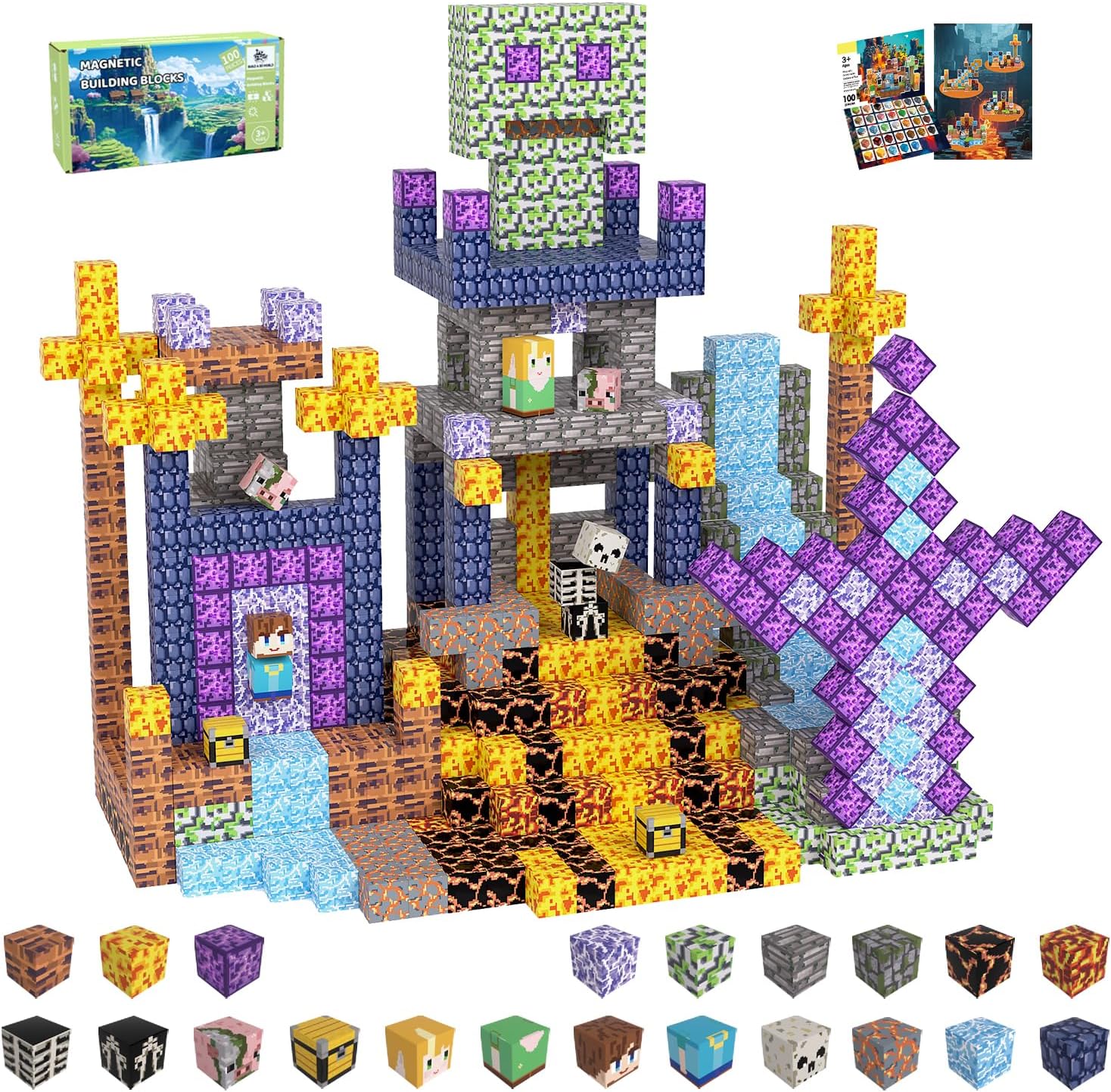 Magnetic Blocks Building Tiles for Kids Age 3+ - 100pcs Set