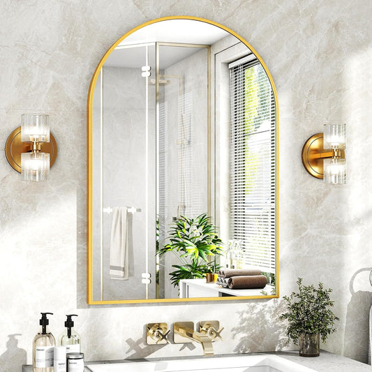 24x36 Gold Arched Bathroom Mirror - Stylish Vanity Decor