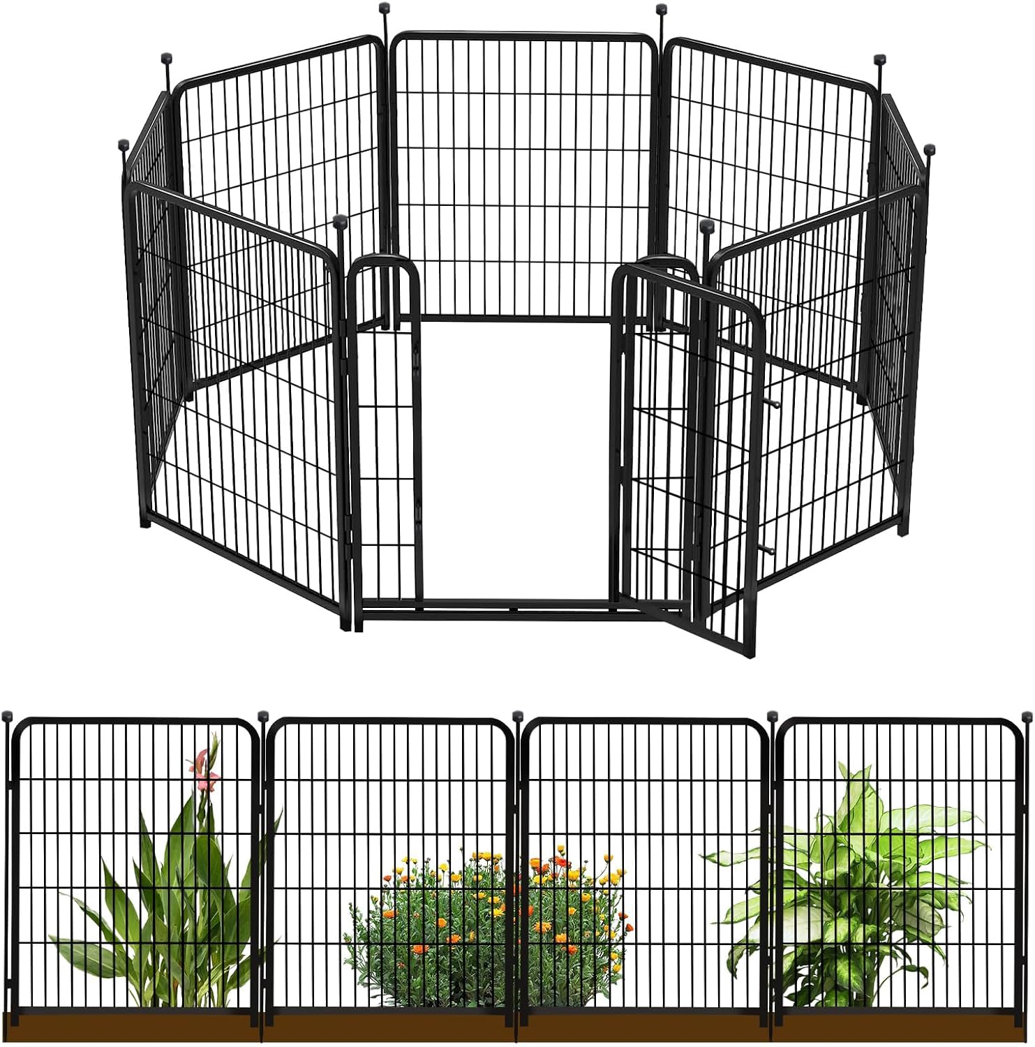 32 in Decorative Garden Fence with Gate for Pet and Yard Use