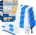 HOUSE DAY 30 Pack Vacuum Storage Bags with Electric Pump, 4 Sizes + 2