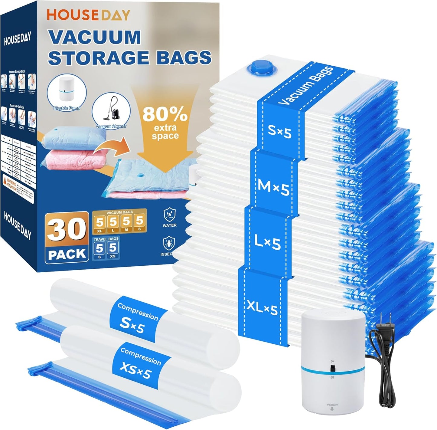Vacuum Storage Bags with Electric Pump for Space Saving