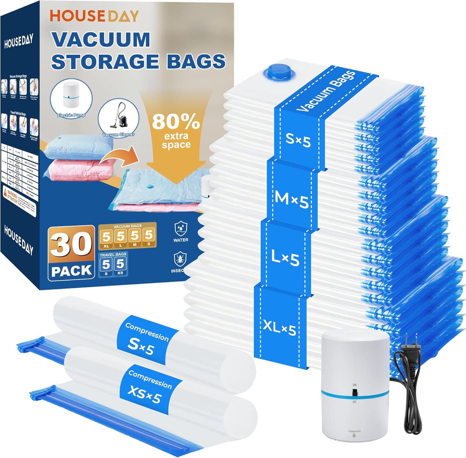 Vacuum Storage Bags with Electric Pump for Space Saving