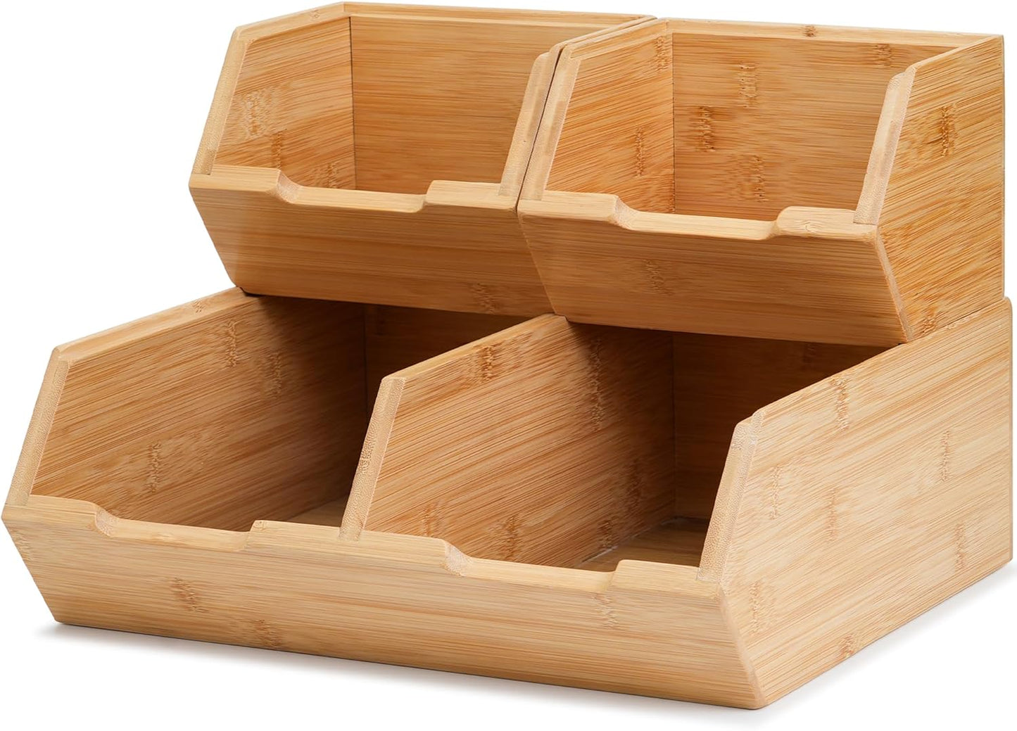 Bamboo Pantry Storage Bins Set of 3 Stackable Baskets for Veggies