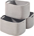 Storage Baskets 15x11x9.5 in Gray - 3 Pack Woven Cotton Rope Bins