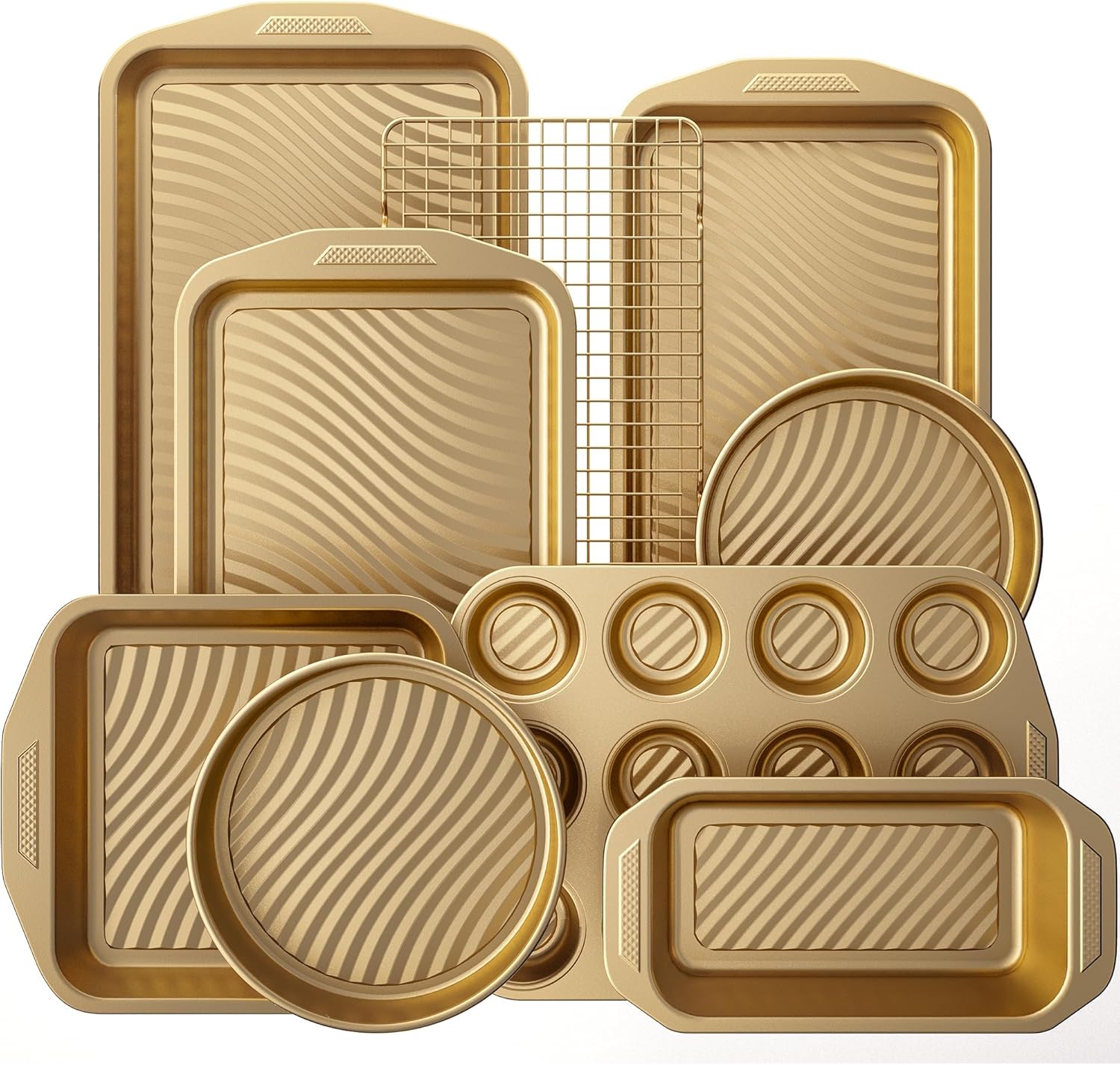 9-Piece Nonstick Bakeware Set with Wave Texture for Baking