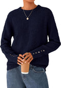 Fall Sweaters for Women Cozy Crewneck Pullover - Button