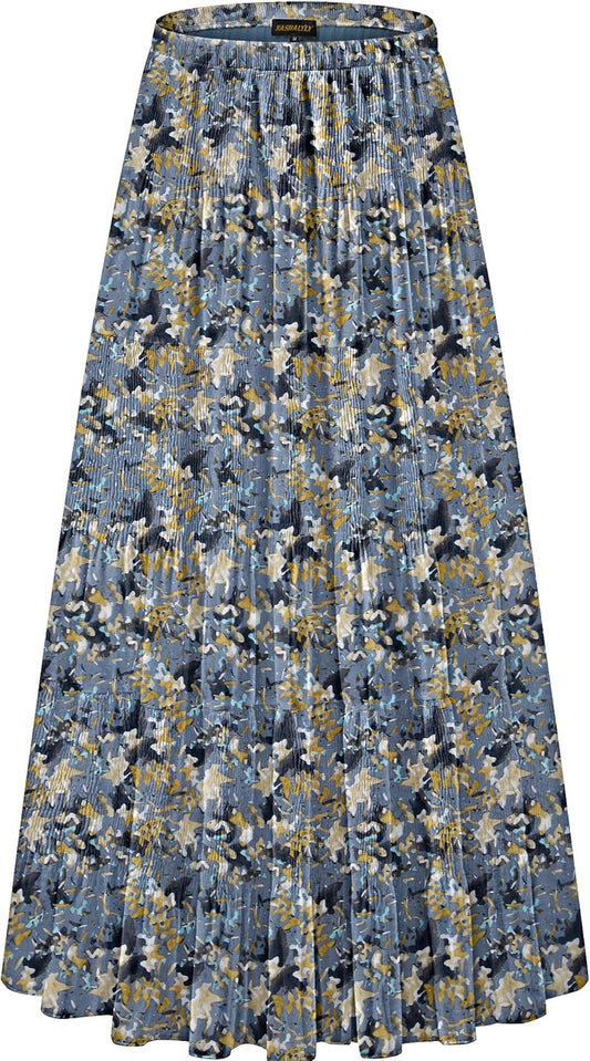 Chiffon Elastic High Waist Pleated A-Line Maxi Skirt for Women