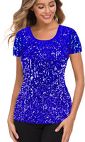 Womens Full Sequin Top S-4X - Sparkle Party Short Sleeve Shirt