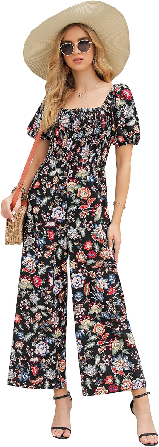 Floral Summer Jumpsuits for Women - Dressy Casual Wide Leg