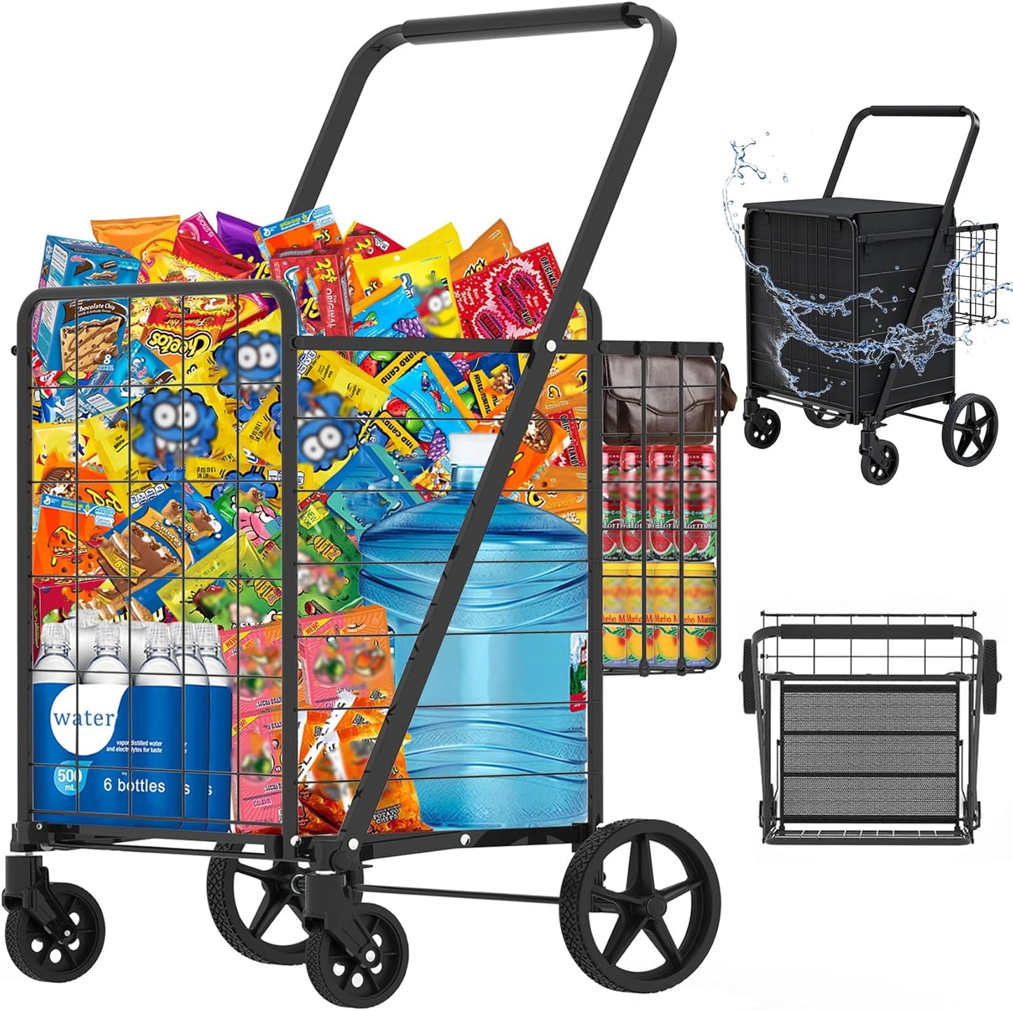 JIALIJIU Heavy Duty Folding Shopping Cart for Groceries