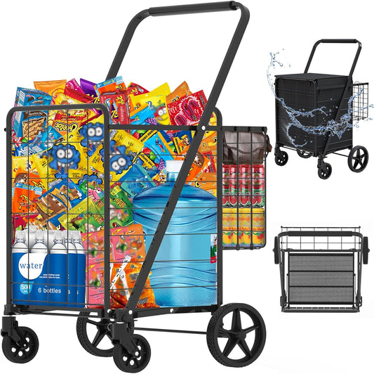 JIALIJIU Heavy Duty Folding Shopping Cart for Groceries