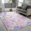 Hutha 6x9 Large Area Rug for Living Room - Soft Tie-Dyed Rainbow