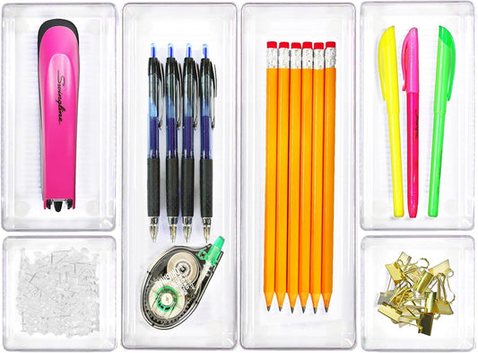 6-Pack Clear Drawer Organizers for Office Desk - Simple Houseware