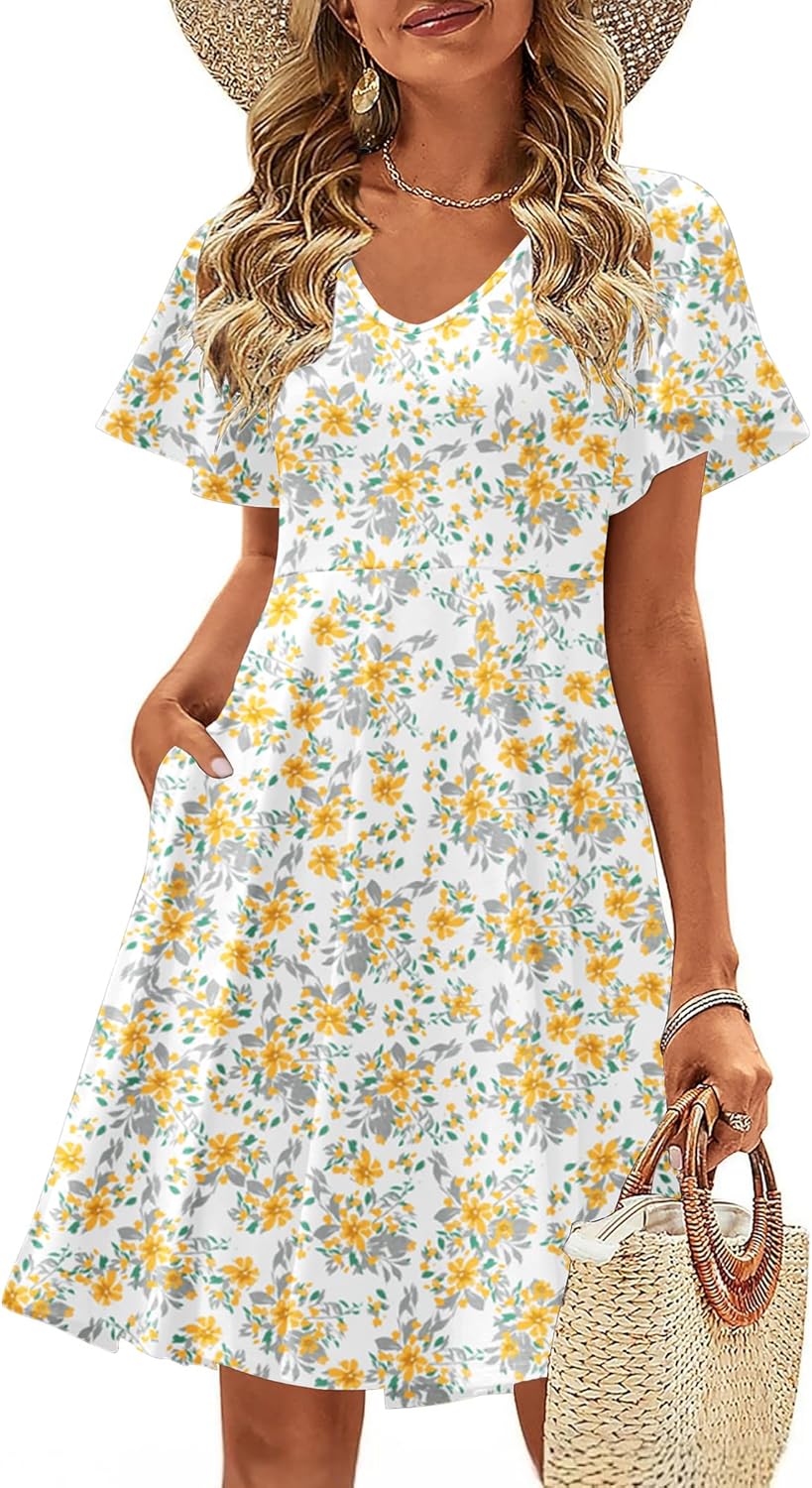 Zeagoo Womens Summer Dress Casual Swing Floral Ruffle A-line