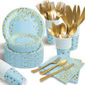 Blue and Gold Paper Plates Set for 50 Guests - Elegant Party
