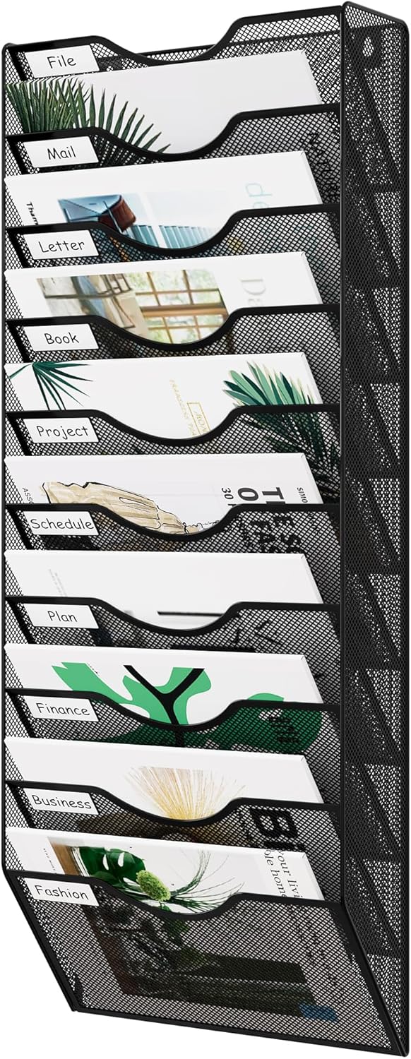 High-Capacity 10 Pocket Mesh Wall File Organizer for Offices