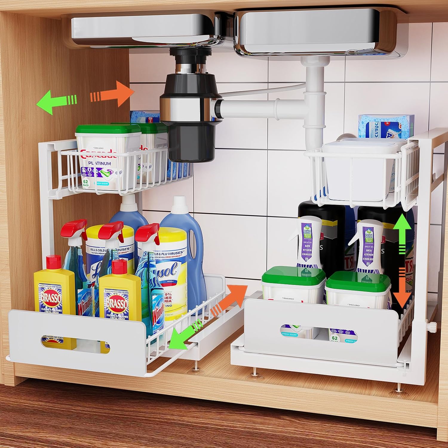 2 Pack Under Sink Organizer for Kitchen and Bathroom Storage