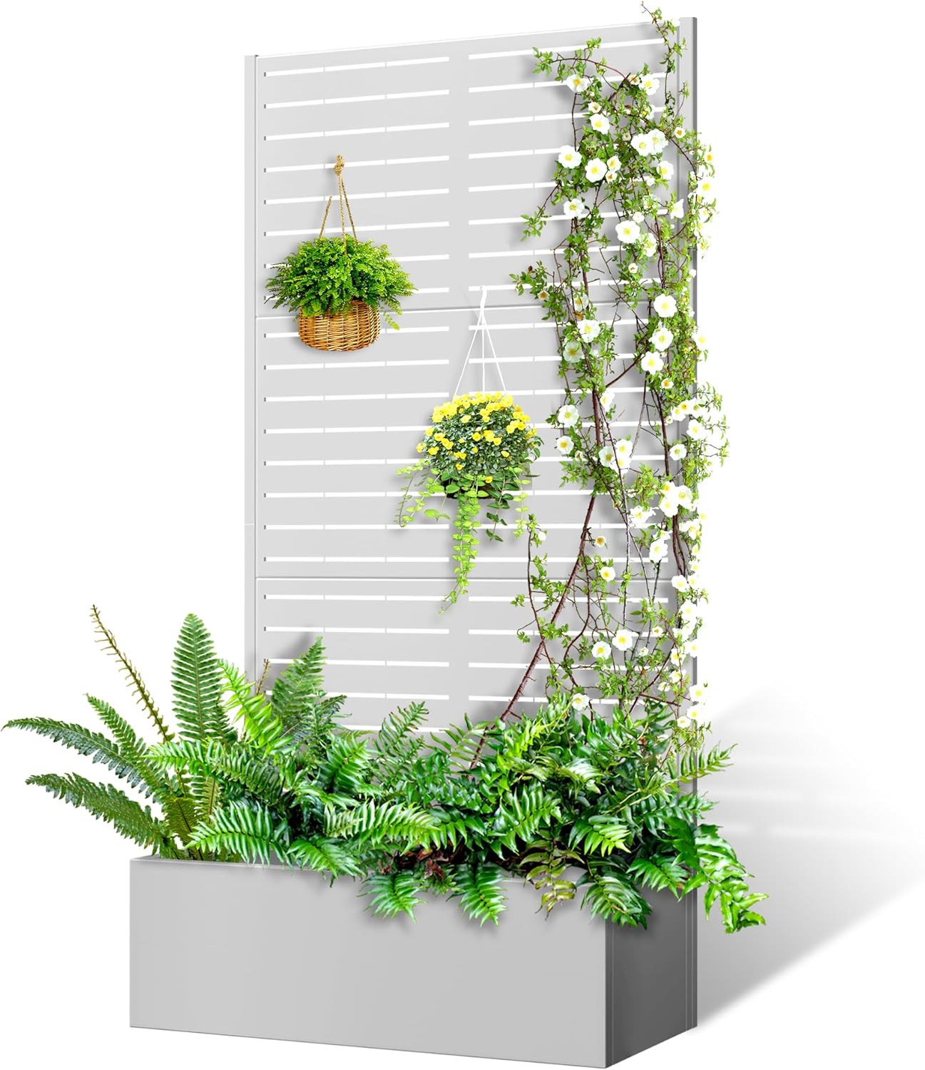 71in Metal Planter Box with Trellis for Climbing Plants