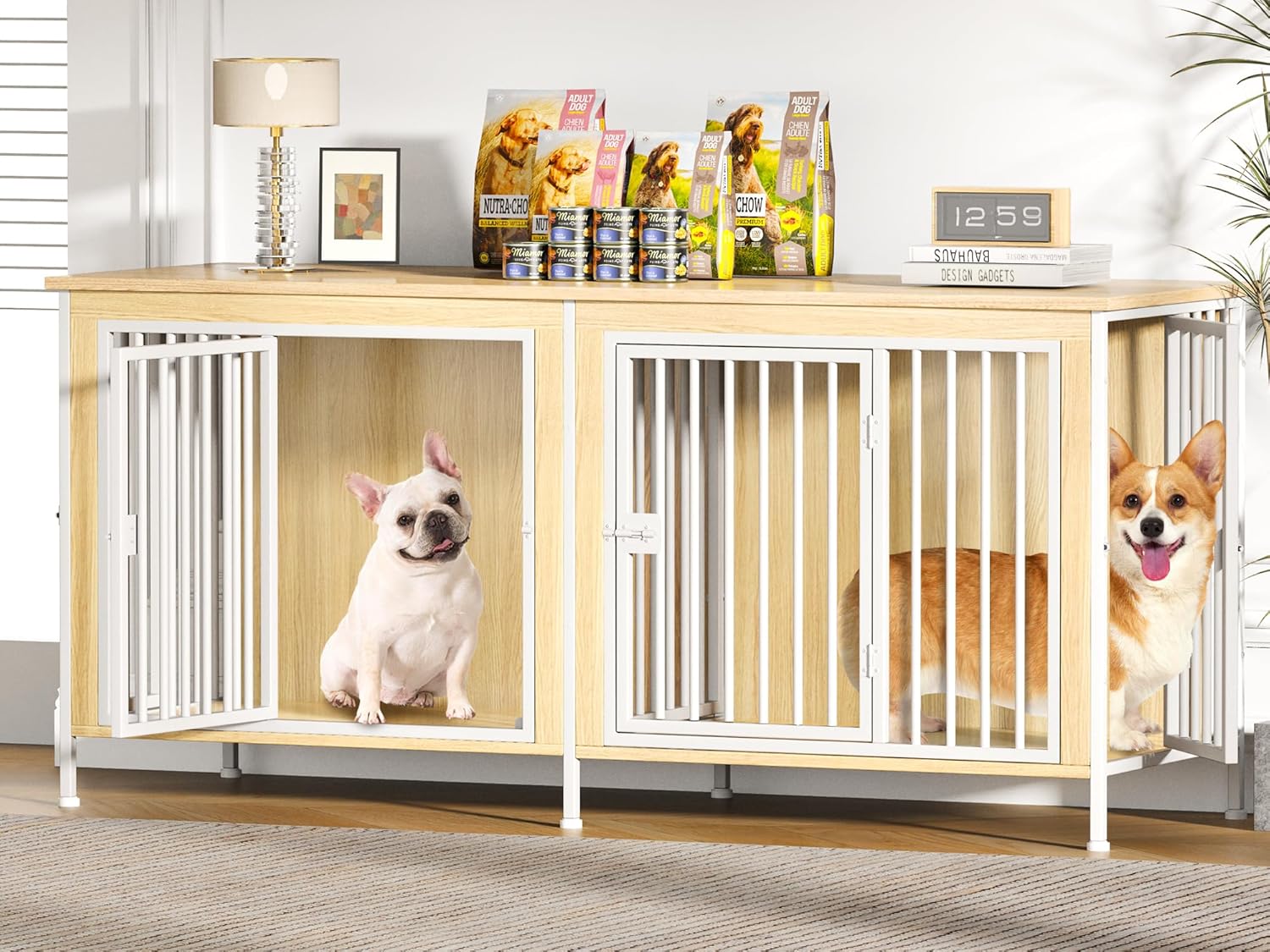 EasyCom 63 Dog Cage Furniture for 2 Pets with Divider XL