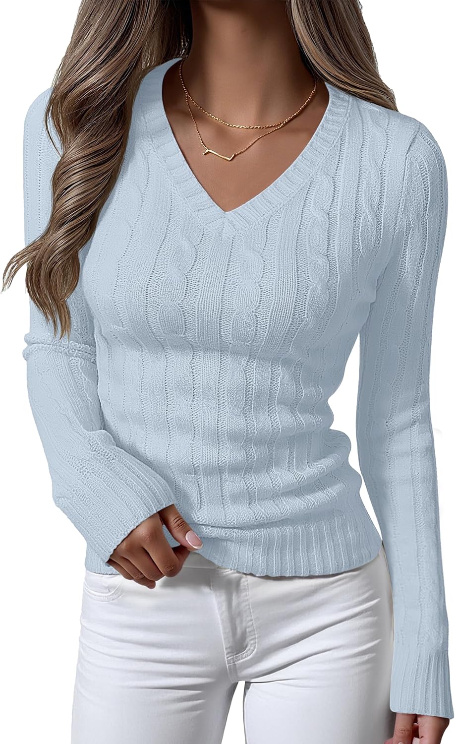 Womens Long Sleeve Cable Knit Sweater for Fall Fashion Style