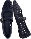 Hand Woven Womens Mary Jane Ballet Flats - Memory Foam Comfort