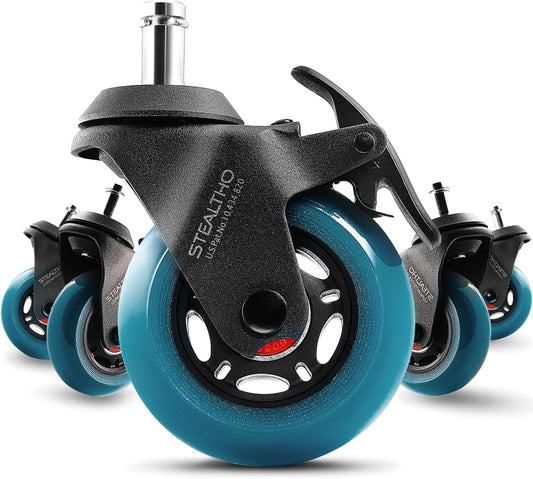 STEALTHO Navy Locking Caster Wheels Set - Heavy Duty Brakes for Office Chair