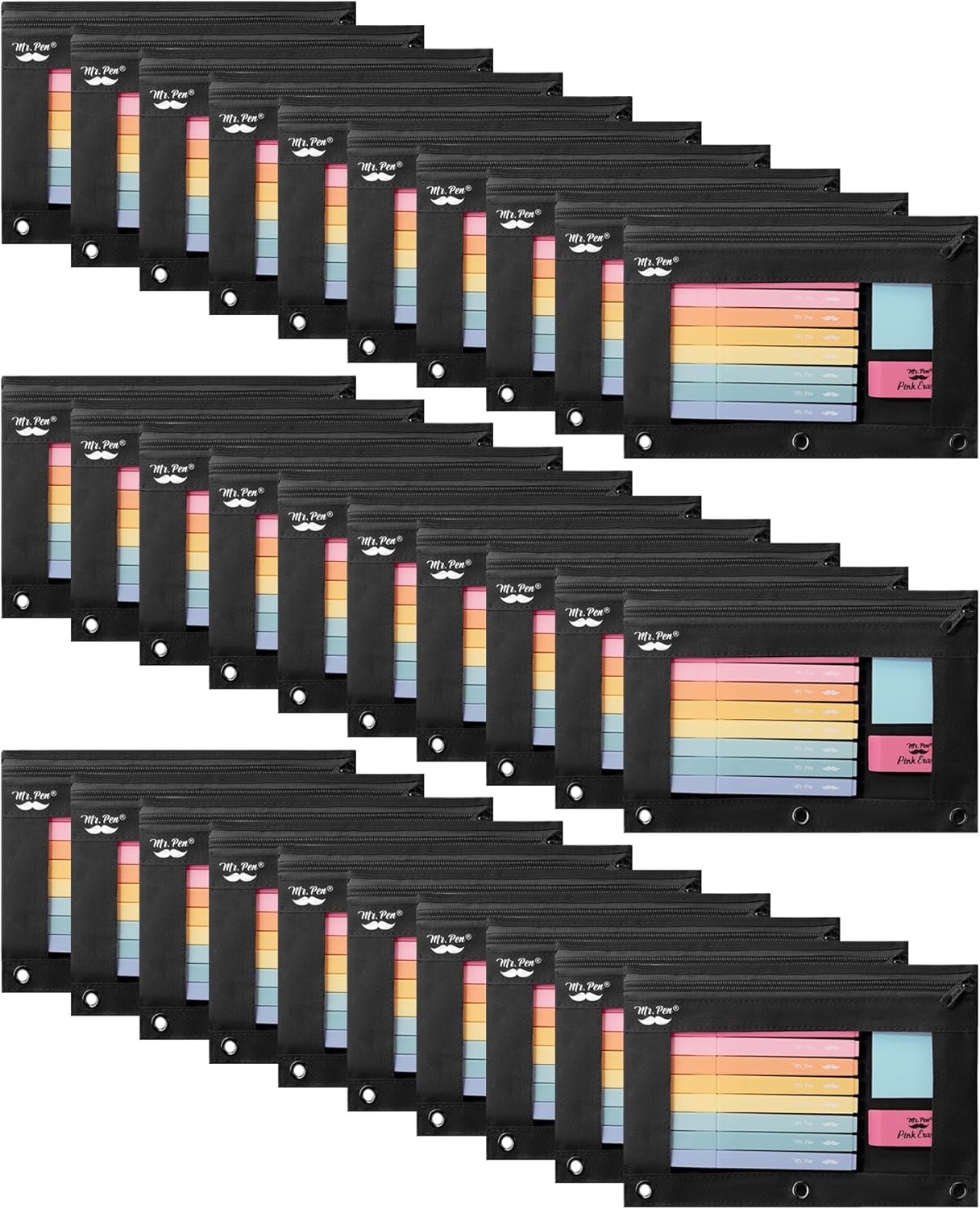 Mr. Pen 30 Pack Black Pencil Pouches for 3 Ring Binders
