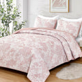 Quilt Set King Size Pink Floral Plants Printed Bedspread - Lightweight