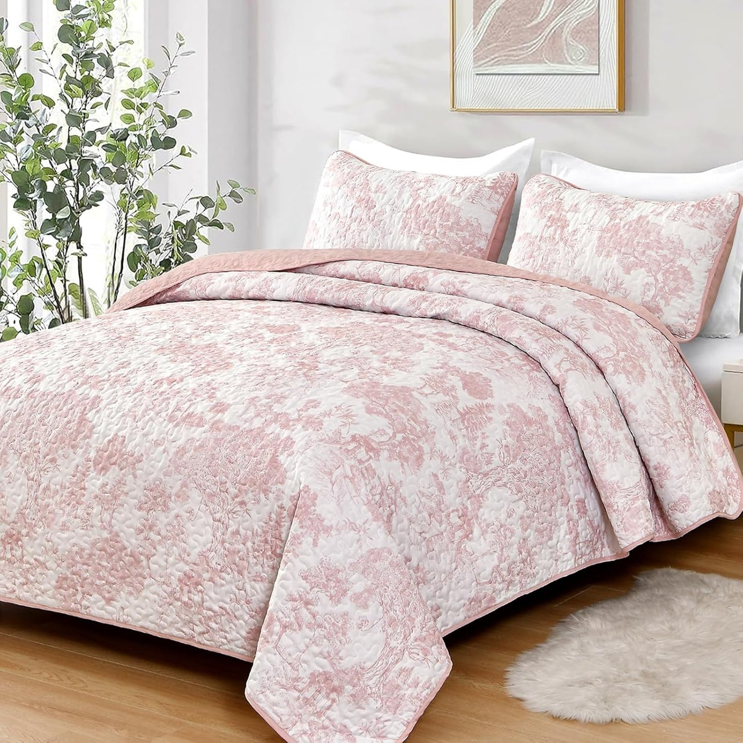 WONGS BEDDING King Size Quilt Set with Floral Design for All Seasons