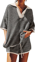 Womens Oversized Sweater Set with High Waist Shorts - Cozy Knit