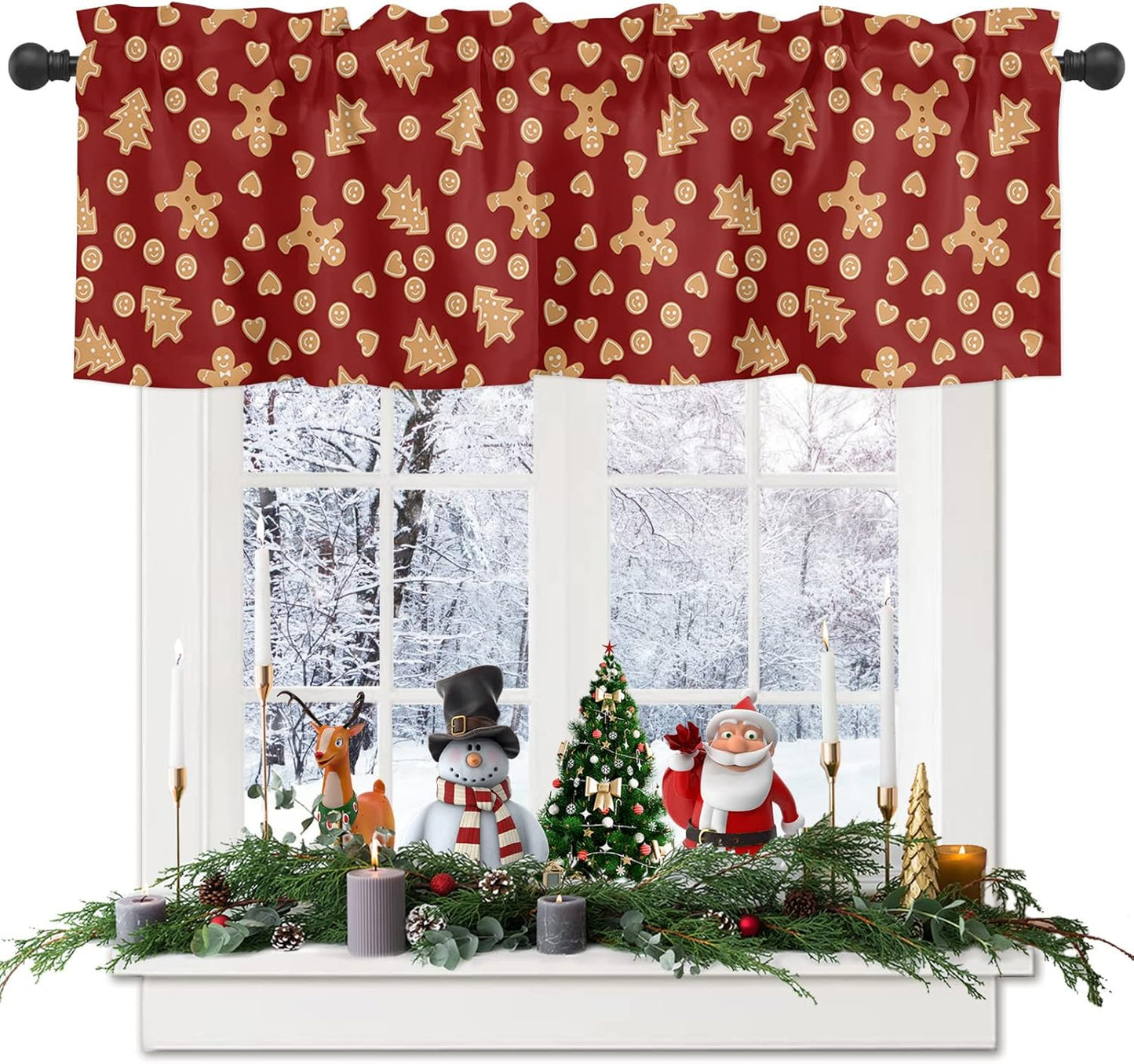 Red Merry Christmas Kitchen Valance Curtain - Festive Winter Decor! 54 X 18
