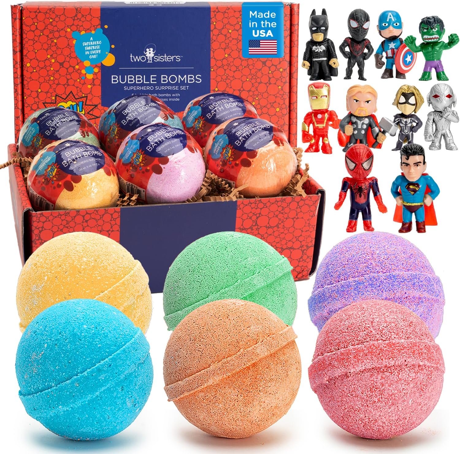 Superhero Bath Bombs for Kids with Surprise Toys Inside - 6 Pack