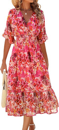 Women's Floral Midi Dress A Line Chiffon Boho - Versatile Spring Look