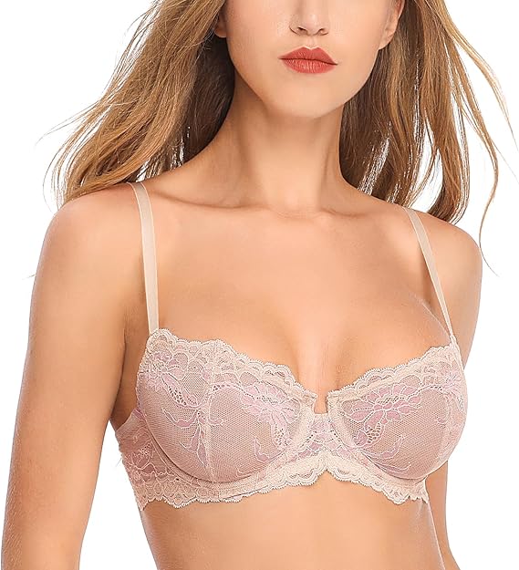 Wingslove Women's Lace Bra: Sheer Sexy Non Padded Underwired Design