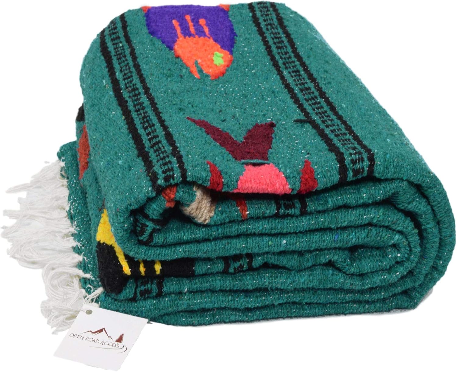 Handwoven Serape Fish Blanket - Vibrant Turquoise/Sea Green - Genuine Mexican Style