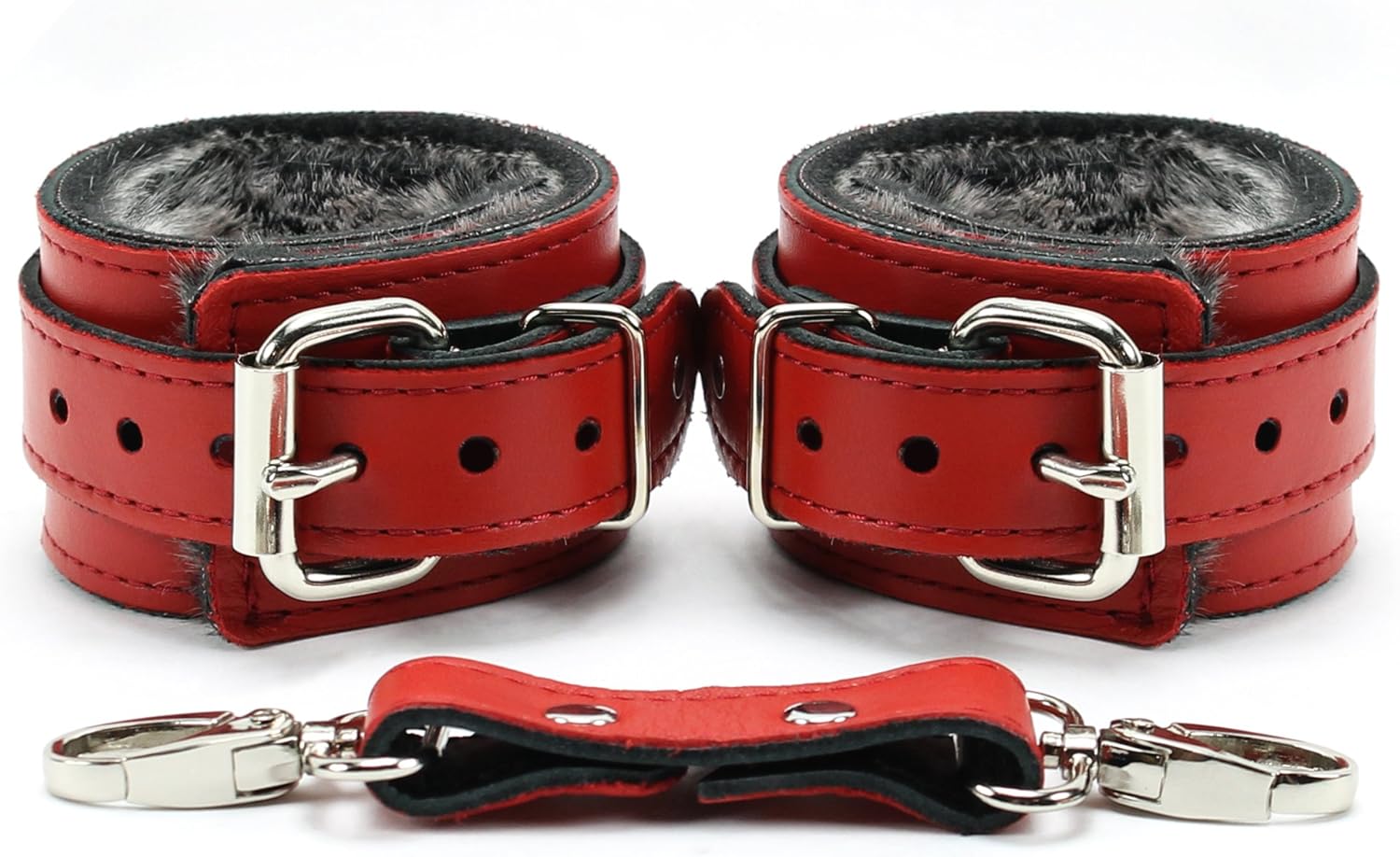 VP Leather Berlin Wrist Cuffs - Adjustable Faux Fur Lined Cuffs