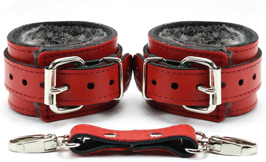 VP Leather Berlin Wrist Cuffs - Adjustable Faux Fur Lined Cuffs