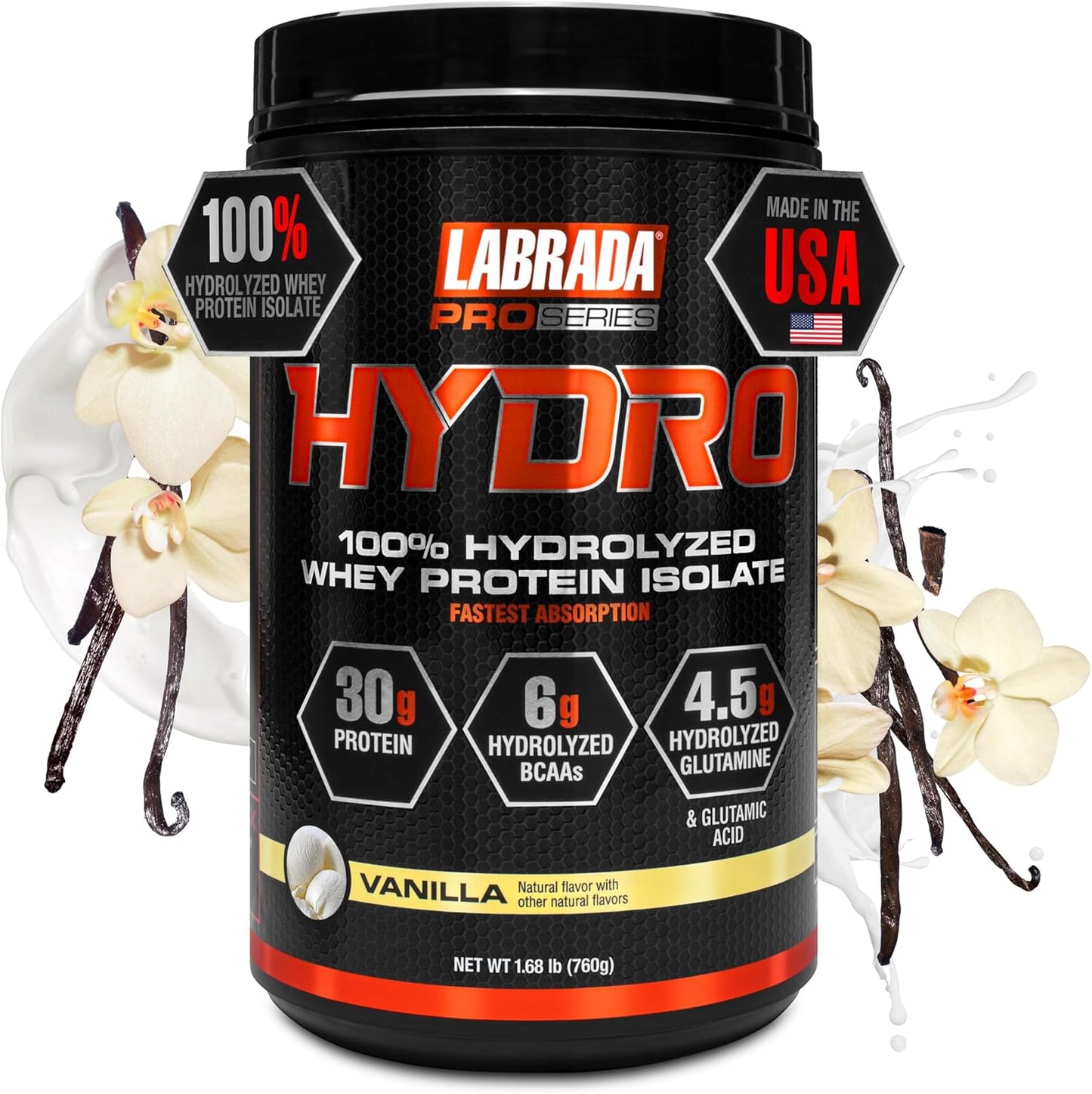 LABRADA Hydro 100% Pure Hydrolyzed Whey Protein Isolate Powder