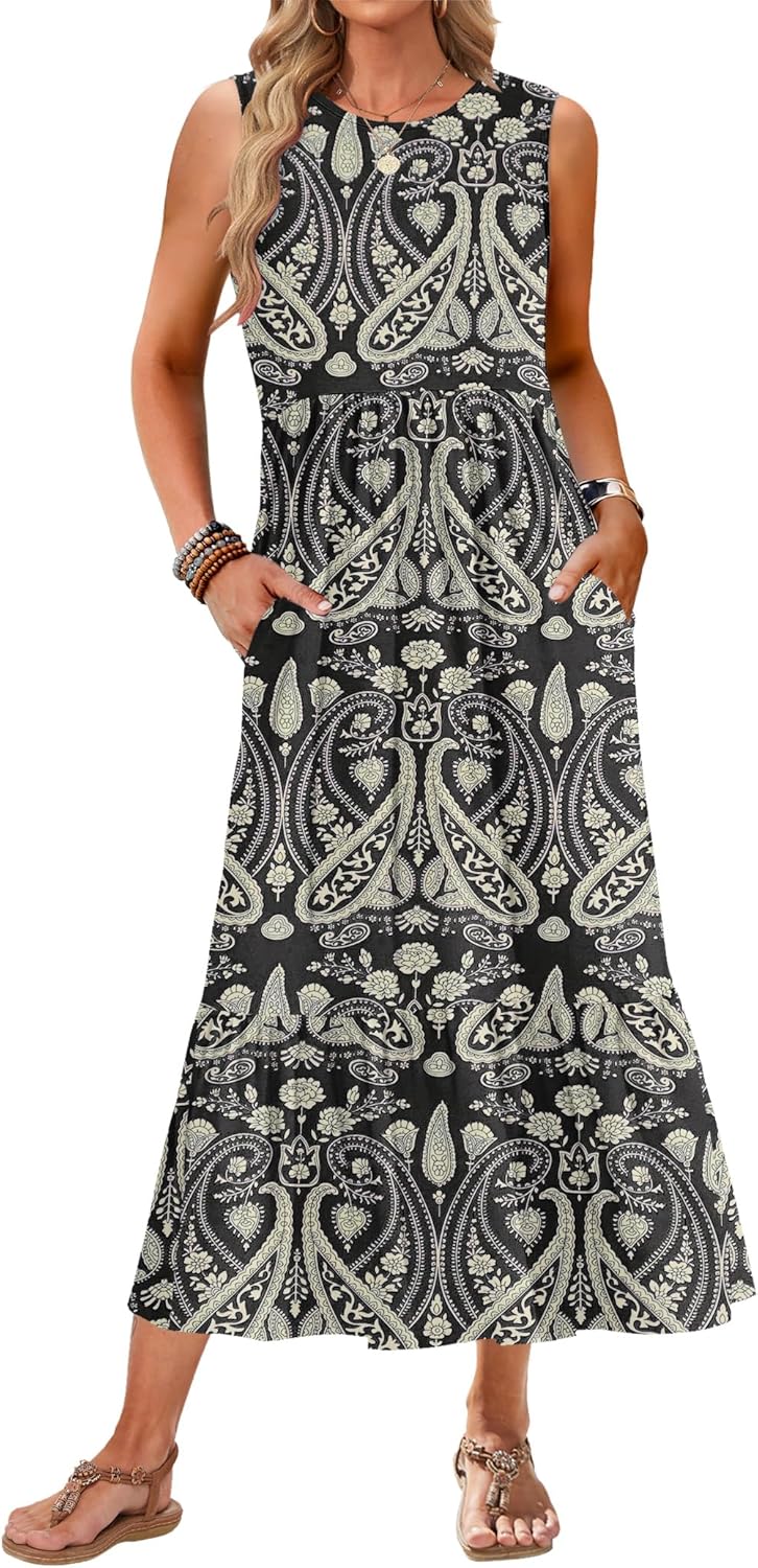 AUSELILY Womens Summer Dresses 2025 Casual Flowy Maxi Dress