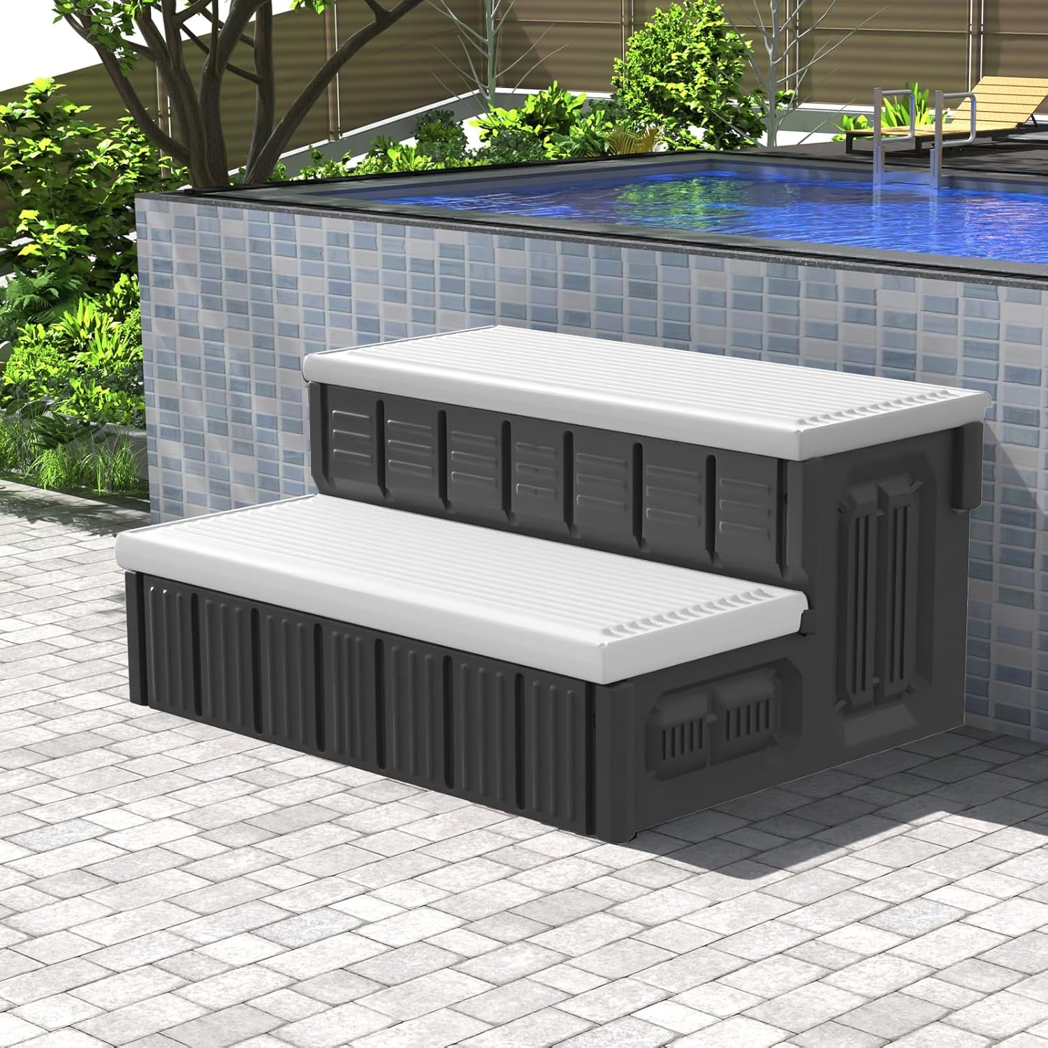 Hot Tub Steps with Storage, Non-Slip Sturdy Spa Stairs 36 in