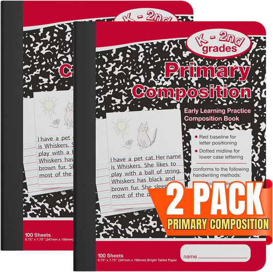 Primary Journal 2 Pack, Ideal for K-2, Red/Black Marble