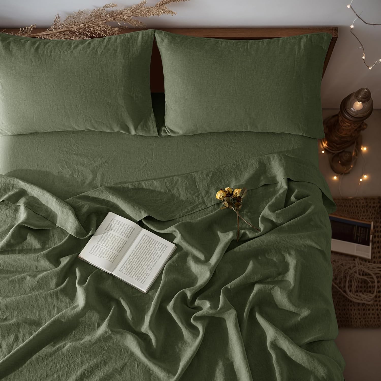 LBRO2M 100% Linen Sheet Set for California King Size Beds