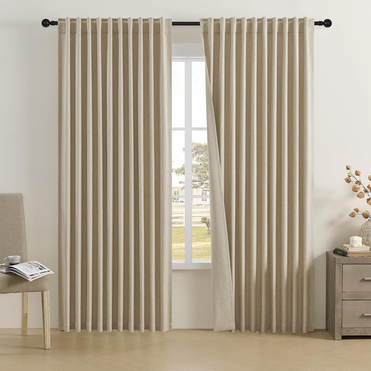 DUALIFE Linen Blackout Curtains for Patio Sliding Glass Door