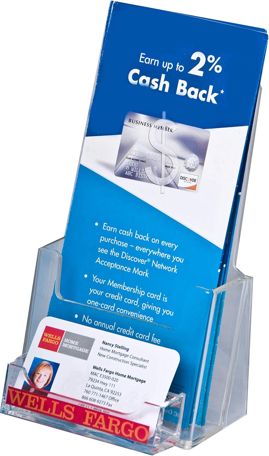 Clear-Ad Acrylic Trifold Brochure Holder with Business Card Pocket
