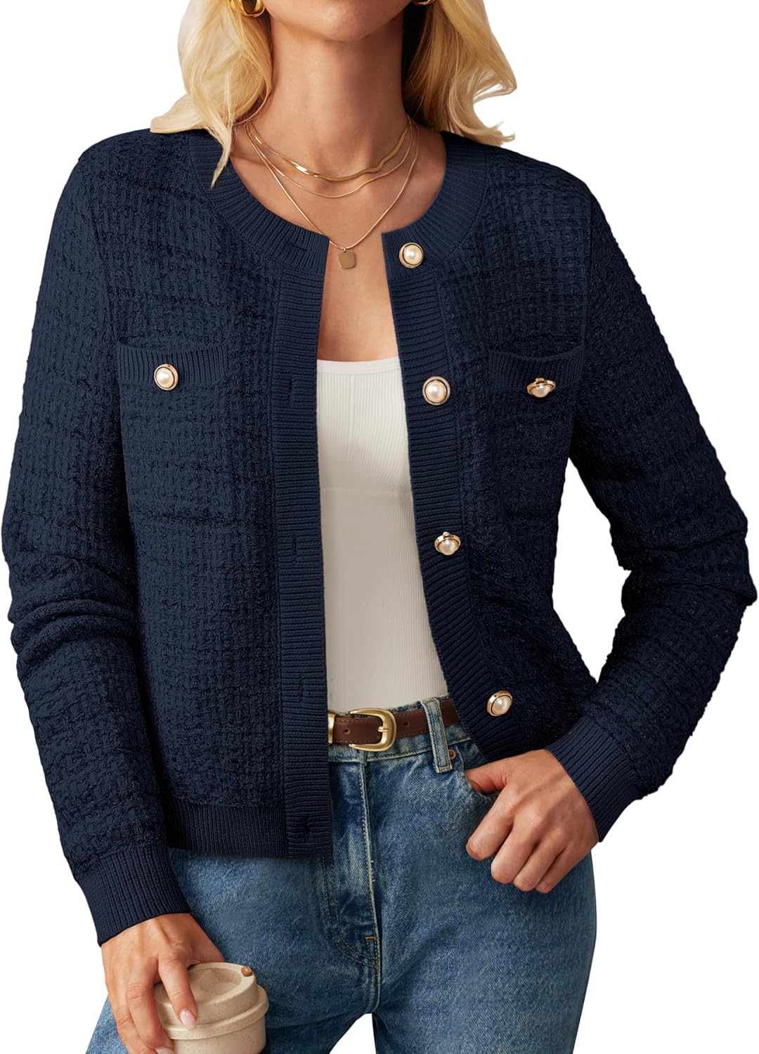GRACE KARIN Womens Open Front Button Down Long Sleeve Cardigan