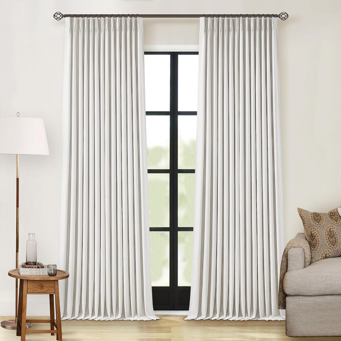 Off White Pinch Pleated 100% Blackout Curtains for Home